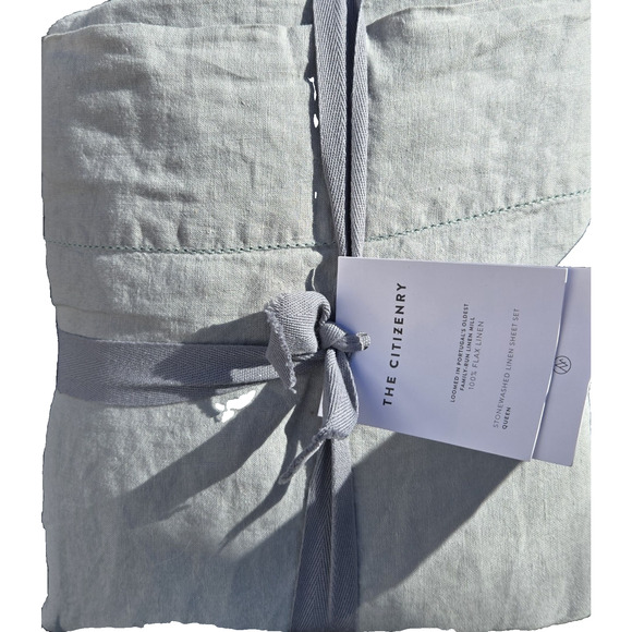 The Citizenry Stonewashed Linen Sheet Set Queen Seaglass – New - Picture 2 of 3